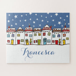 Personalized Christmas Snow Scene Jigsaw Puzzle