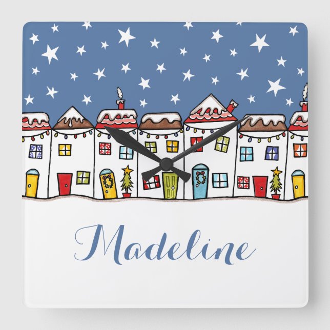 Personalized Christmas Snow Scene Wall Clock (Front)