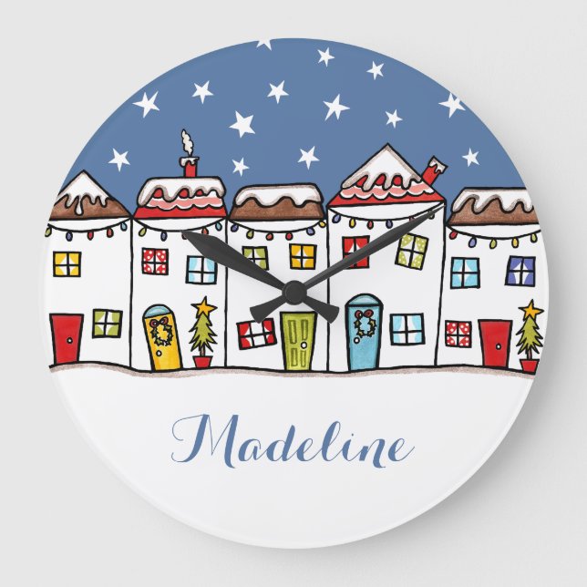 Personalized Christmas Snow Scene Wall Clock (Front)