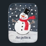 Personalized Christmas Snowman Baby Burp Cloth<br><div class="desc">This Christmas snowman snow scene is printed from a collage designed by Helen McCartney Designs.</div>