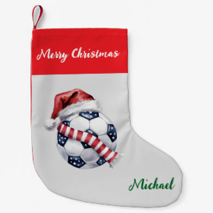 Personalized Christmas Soccer Ball with hat santa Small Christmas Stocking