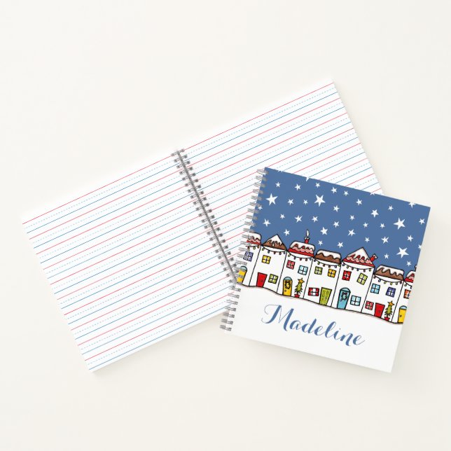 Personalized Christmas Street Snow Scene  Notebook (Inside)