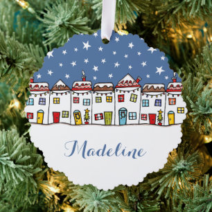 Personalized Christmas Street Snow Scene Tree Decoration Card