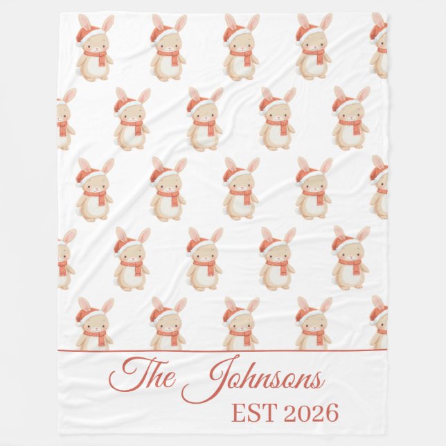 Personalized Christmas teddy  Fleece Blanket (Front)