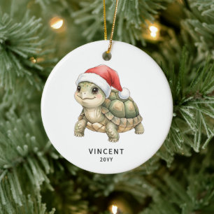 Personalized Christmas Tortoise with Santa Hat Ceramic Tree Decoration
