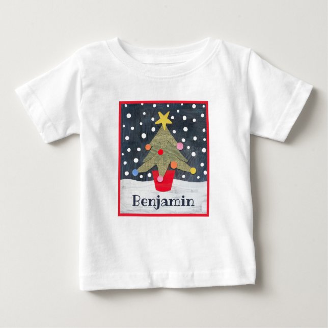 Personalized Christmas Tree Baby T-Shirt (Front)