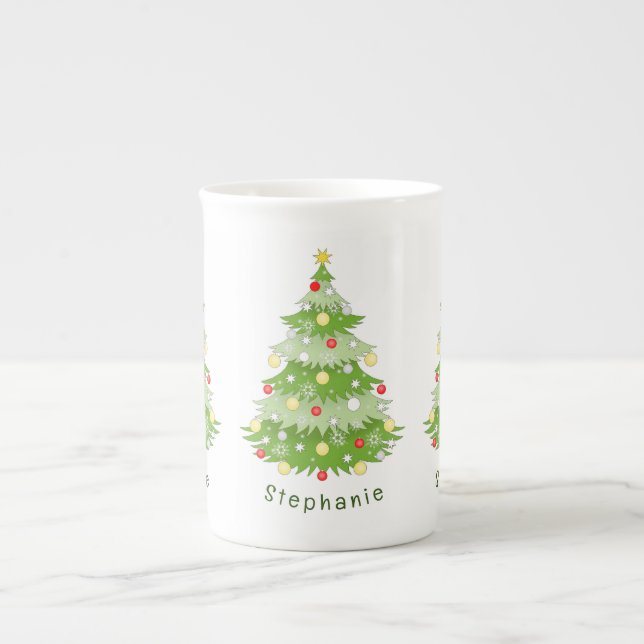 Personalized Christmas Tree Bone China Mug (Front)