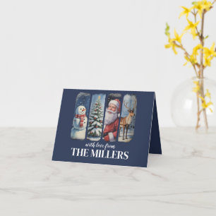 Personalized Christmas Vintage Santa Claus Snowman Card
