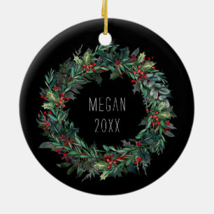 Personalized Christmas Winter Scene with Wolf Art Ceramic Tree Decoration