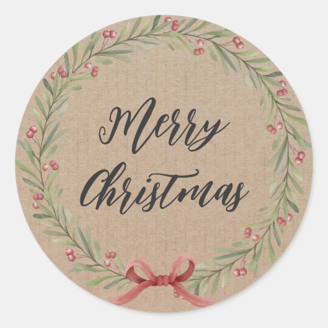 Personalized Christmas Wreath Merry Christmas  Cla Classic Round Sticker (Front)