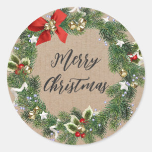Personalized Christmas Wreath Merry Christmas Cla Classic Round Sticker