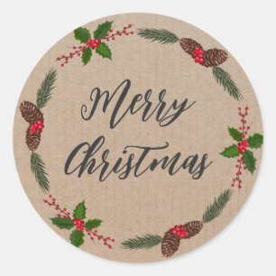 Personalized Christmas Wreath Merry Christmas Cla Classic Round Sticker