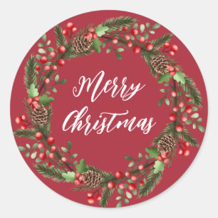 Personalized Christmas Wreath Merry Christmas Clas Classic Round Sticker