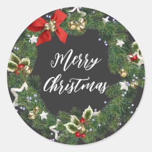 Personalized Christmas Wreath Merry Christmas Clas Classic Round Sticker