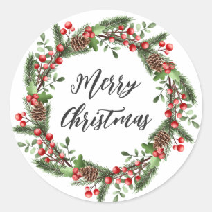 Personalized Christmas Wreath Merry Christmas Clas Classic Round Sticker