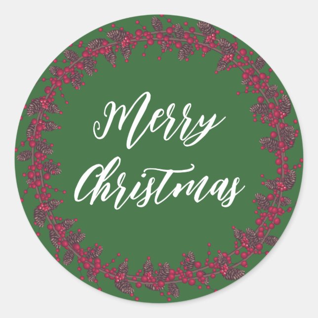 Personalized Christmas Wreath Merry Christmas Clas Classic Round Sticker (Front)