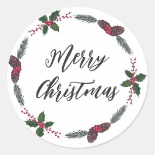 Personalized Christmas Wreath Merry Christmas Clas Classic Round Sticker