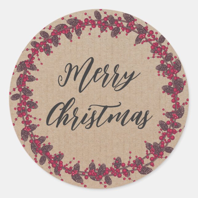 Personalized Christmas Wreath Merry Christmas Clas Classic Round Sticker (Front)