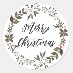 Personalized Christmas Wreath Merry Christmas Clas Classic Round Sticker