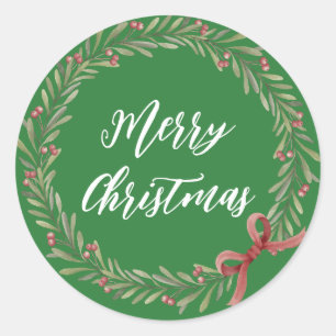 Personalized Christmas Wreath Merry Christmas Clas Classic Round Sticker