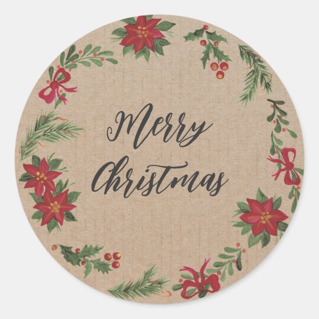 Personalized Christmas Wreath Merry Christmas Clas Classic Round Sticker (Front)