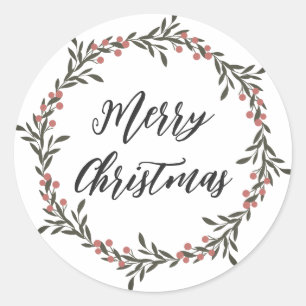 Personalized Christmas Wreath Merry Christmas Classic Round Sticker