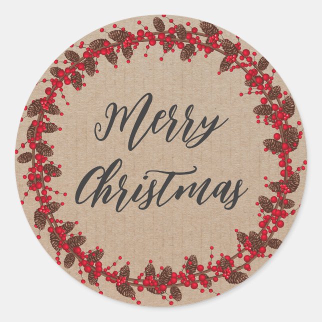 Personalized Christmas Wreath Merry Christmas Classic Round Sticker (Front)