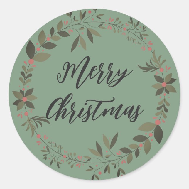 Personalized Christmas Wreath Merry Christmas Classic Round Sticker (Front)