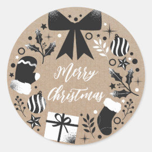 Personalized Christmas Wreath Merry Christmas Classic Round Sticker