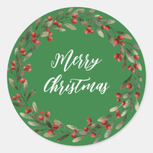Personalized Christmas Wreath Merry Christmas Classic Round Sticker