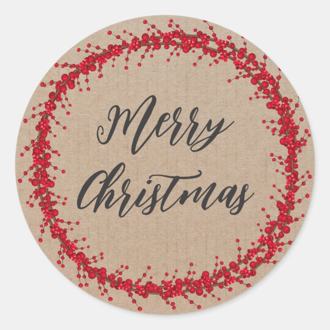 Personalized Christmas Wreath Merry Christmas Classic Round Sticker (Front)