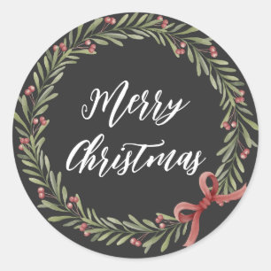 Personalized Christmas Wreath Merry Christmas Classic Round Sticker