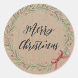 Personalized Christmas Wreath Merry Christmas  Classic Round Sticker