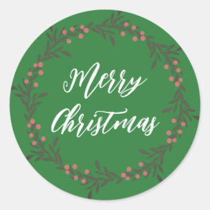 Personalized Christmas Wreath Merry Christmas Classic Round Sticker