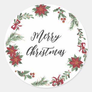 Personalized Christmas Wreath Merry Christmas Classic Round Sticker