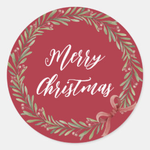 Personalized Christmas Wreath Merry Christmas Classic Round Sticker