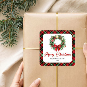 Personalized Christmas Wreath Watercolor Stickers