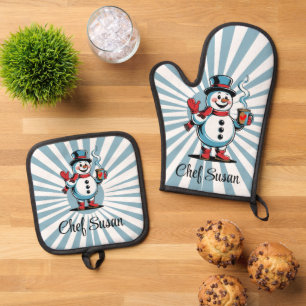 personalized Christnas funny Snowman Oven Mitt & Pot Holder Set