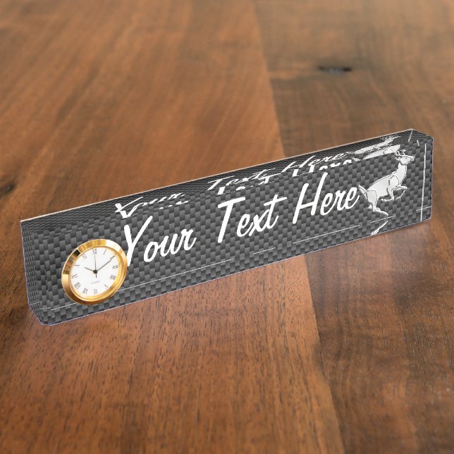 Personalized Chrome Running Deer Carbon Fiber look Nameplate (Side)
