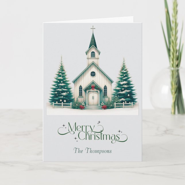 Personalized Church Scene Christmas Card (Front)