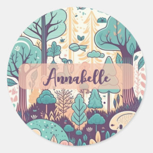 Personalized Circle Kawaii Cute Forest Classic Round Sticker
