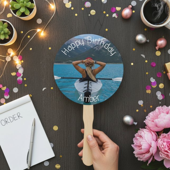 Personalized Circle Photo Birthday Hand Fan (Heart-Shaped Custom Photo Birthday Hand Fan)
