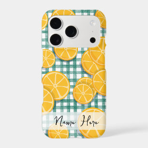 Personalized Citrus fruit on Green Gingham Phone 