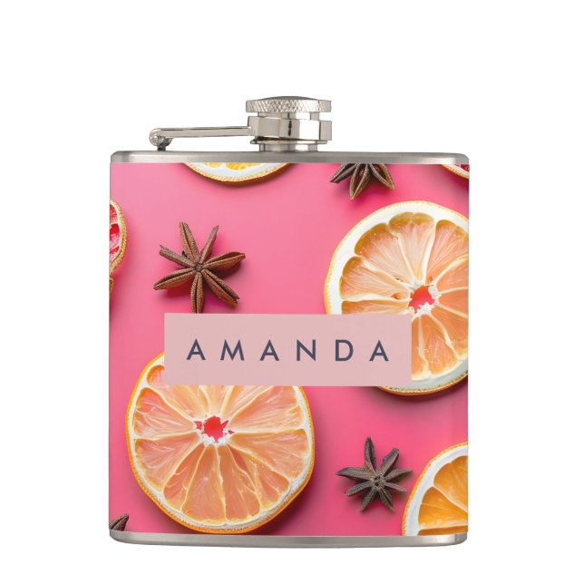 Personalized Citrus Slice & Star Anise Hip Flask (Front)