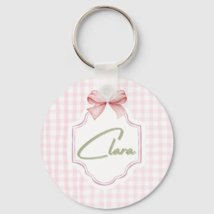 Personalized Clara Baby Girl Nursery Bow&Gingham Key Ring