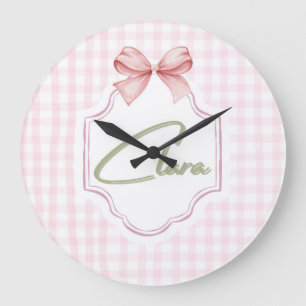Personalized Clara Baby Girl Nursery Bow&Gingham Large Clock
