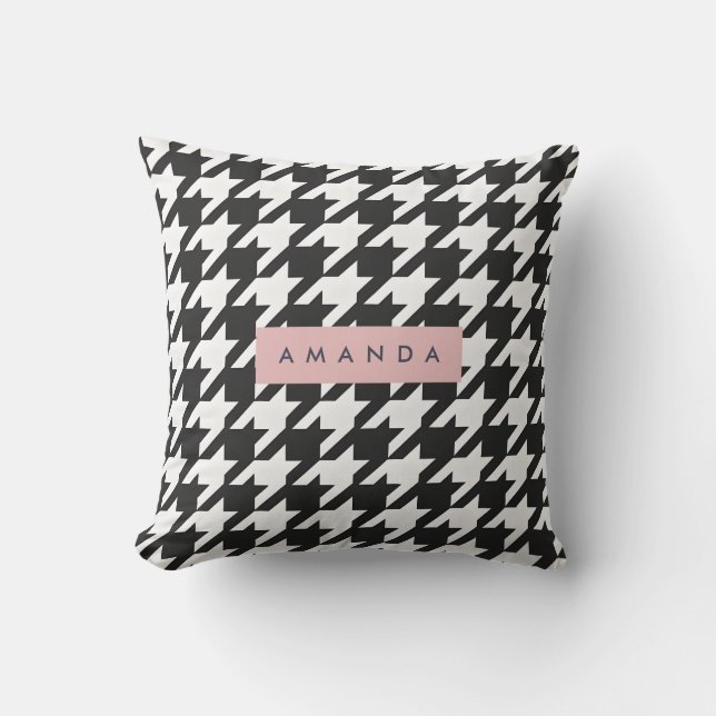 Personalized Classic Black and White Houndstooth  Cushion (Front)