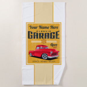 Personalized Classic Custom Truck Garage Beach Towel