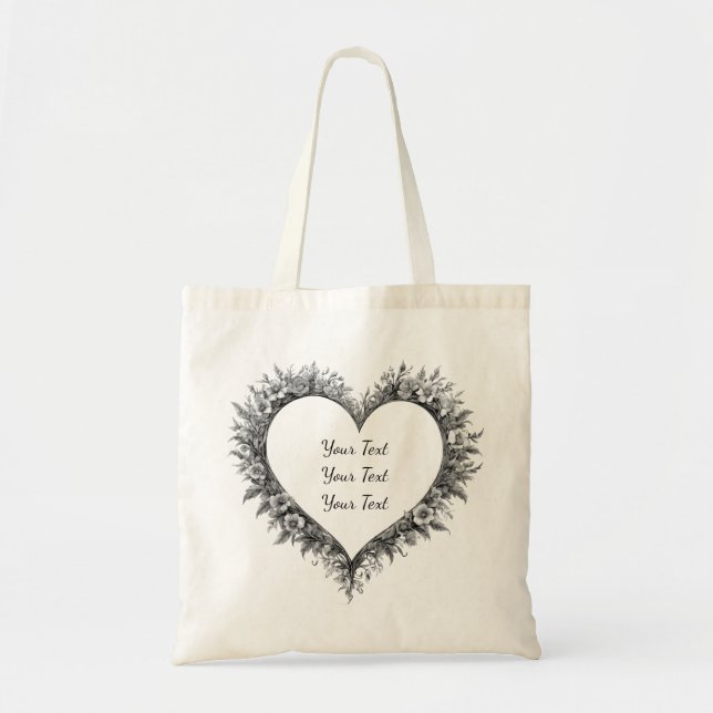 Personalized Classic Floral Heart Tote Bag (Front)