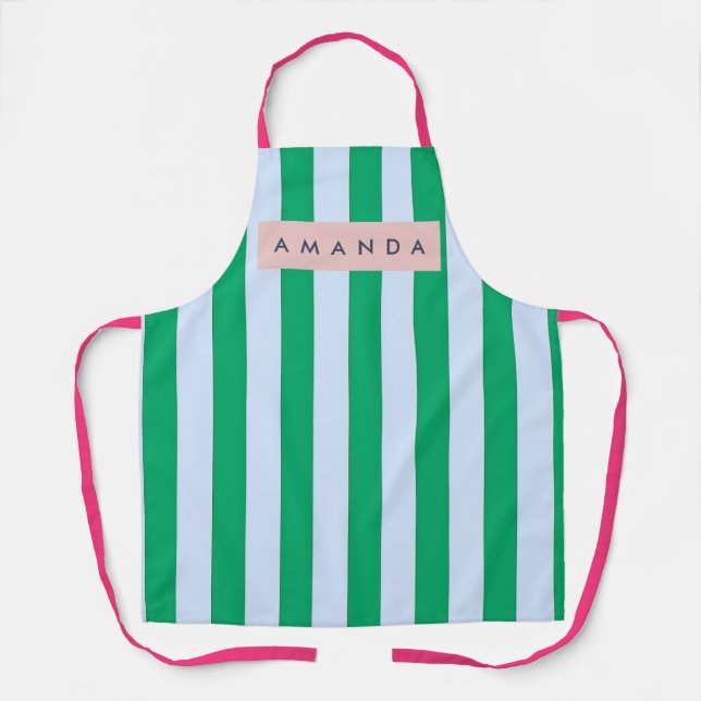 Personalized Classic Green and White Striped Apron (Front)